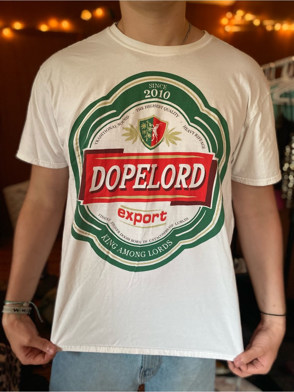 Dopelord Export Logo Tee - White with Green & Red Graphic